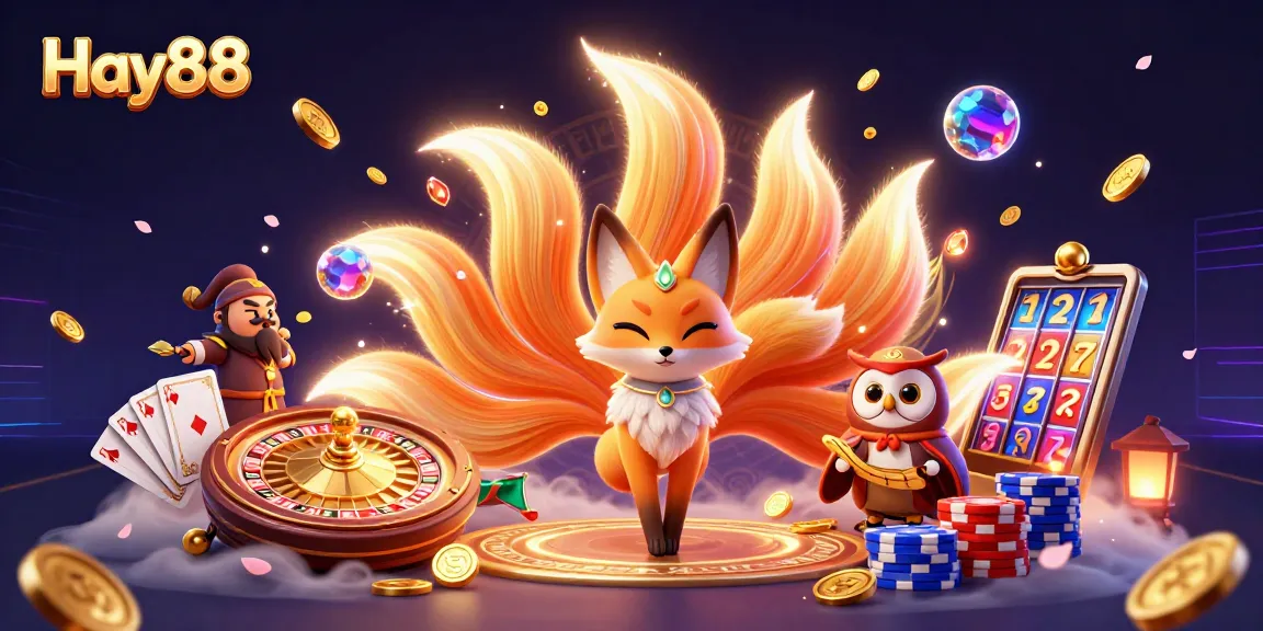 Engage with Hay88 for thrilling casino experiences featuring colorful 3D characters amidst golden coins and vibrant game elements.