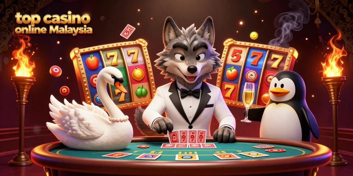 Engage in thrilling action with top casino online Malaysia featuring a debonair wolf, elegant swan, and sophisticated penguin.