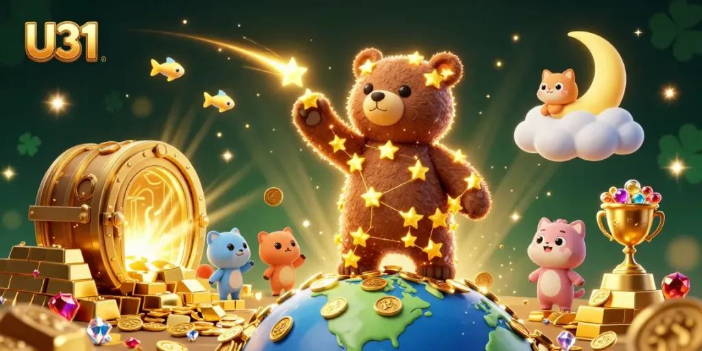 Engage with U31’s exciting casino adventures, featuring vibrant cosmic characters and sparkling treasures.