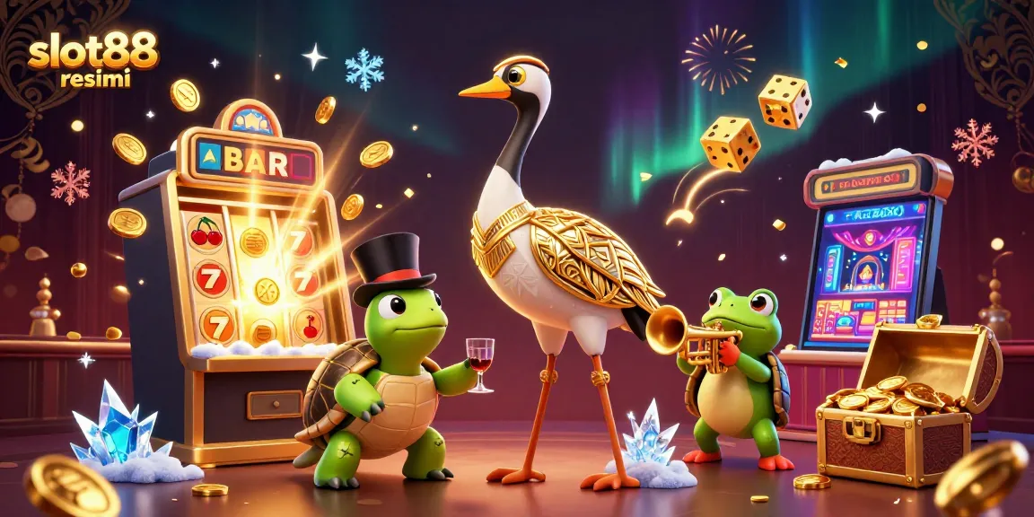Engage with slot88 resmi at a vibrant 3D casino scene showcasing dynamic characters and game elements.