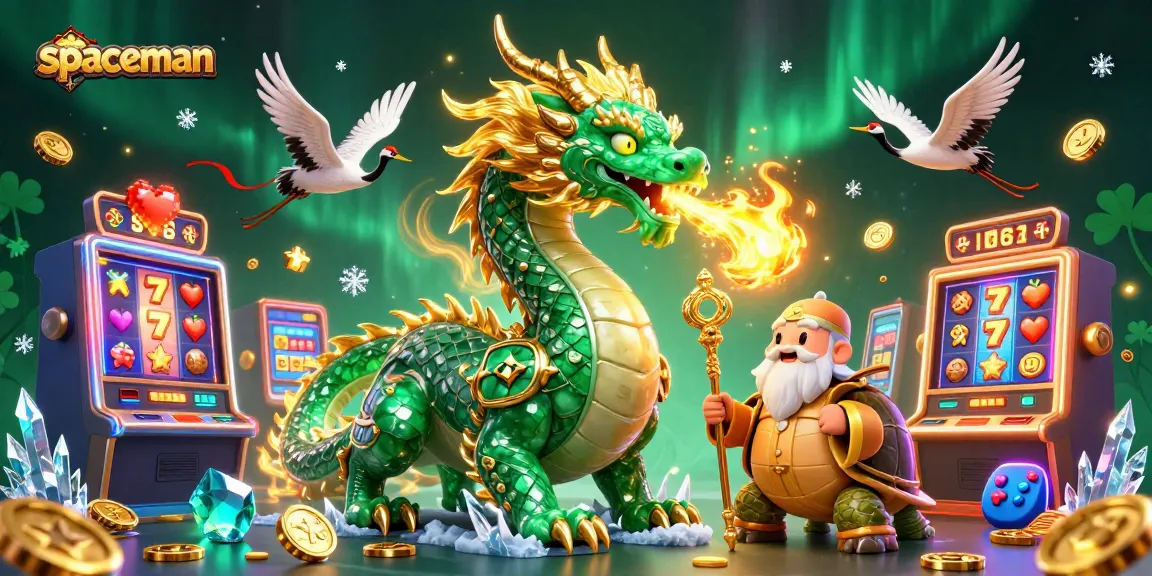 Experience high-energy slots gameplay with spaceman, featuring an emerald jade dragon and lively casino elements.