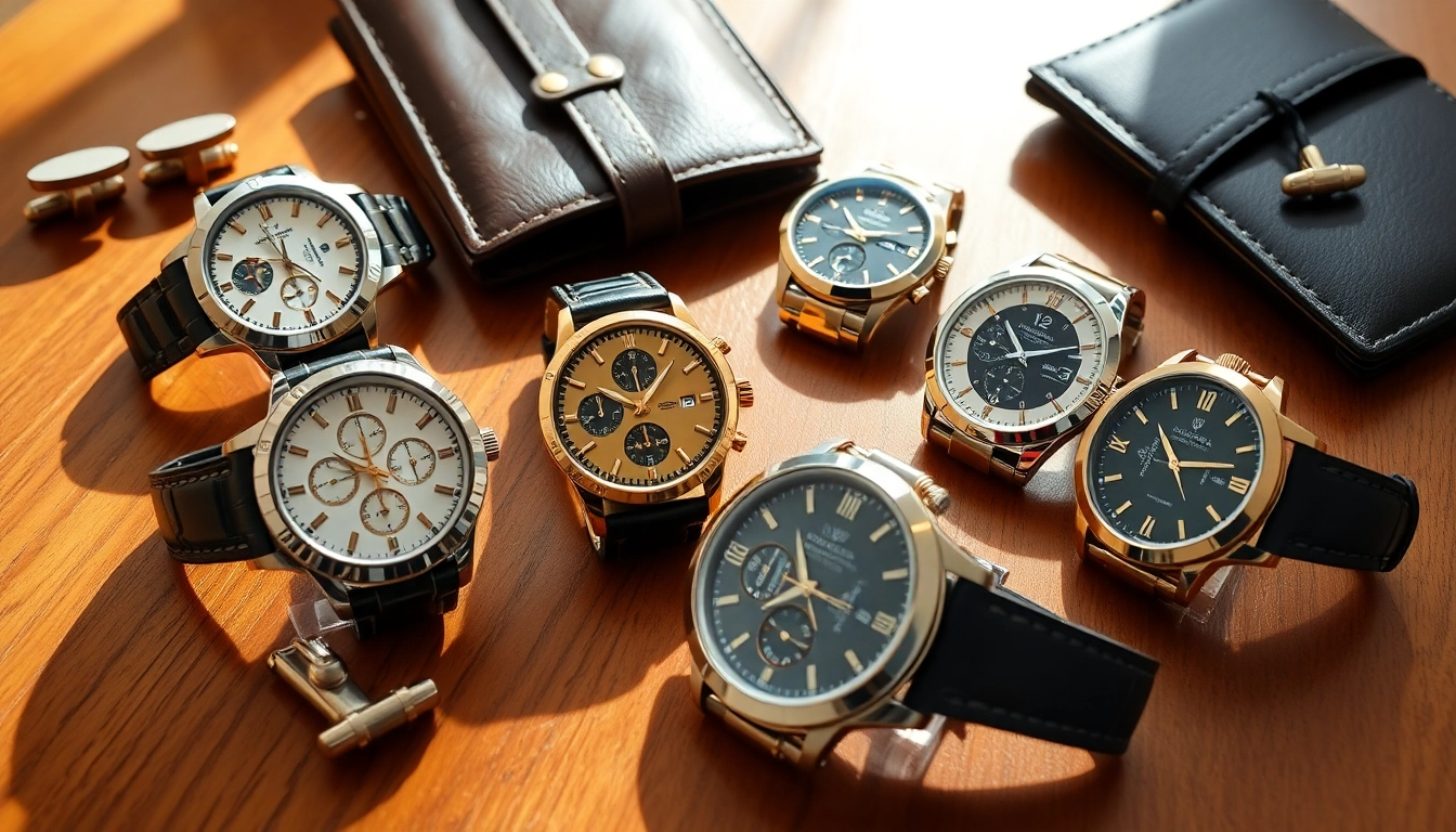 Showcasing detailed replica watches on a polished surface with elegant accessories.