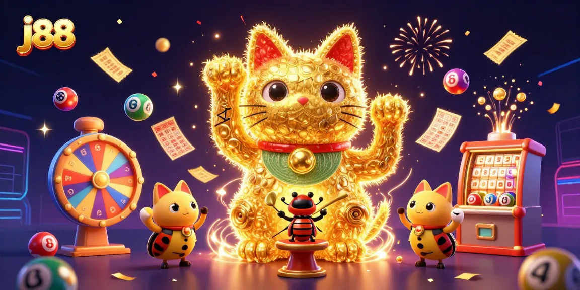 Experience thrilling j88 games with dynamic golden fireflies and vibrant casino elements.