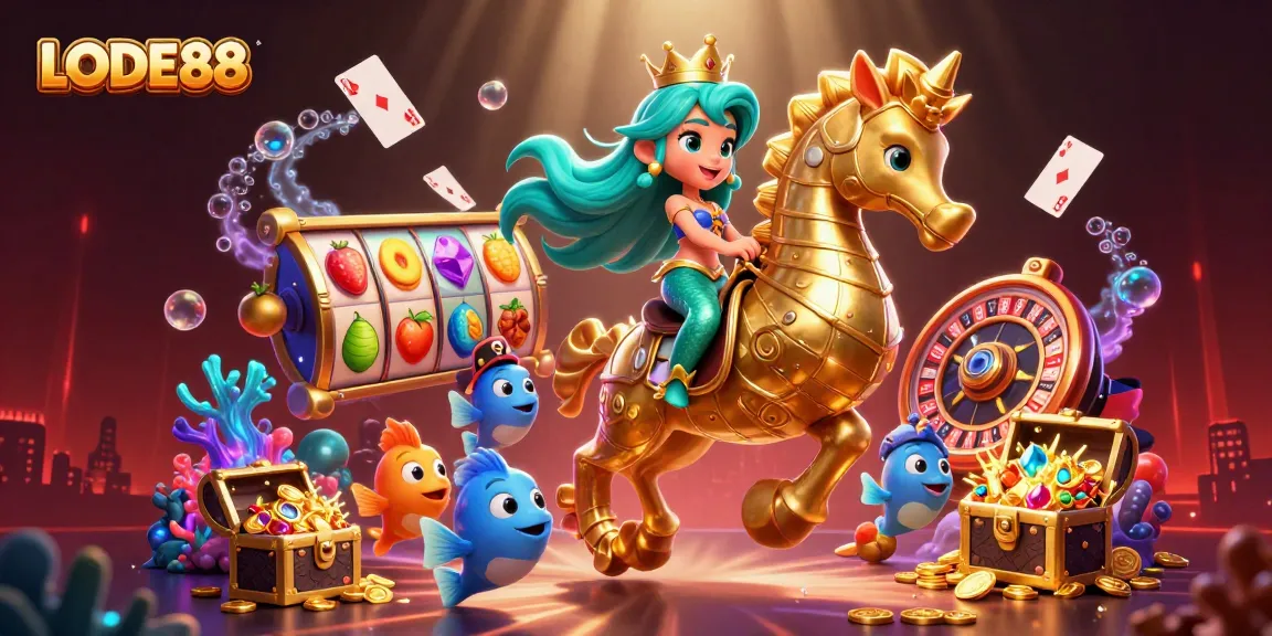 Win big at LODE88 with this vibrant, dynamic casino-themed underwater scene.