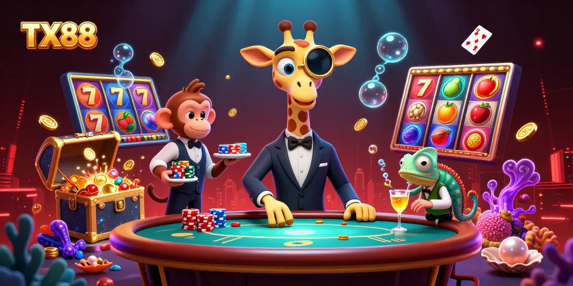 Engage in thrilling casino activity with TX88 as a giraffe high-roller and monkey valet take center stage.