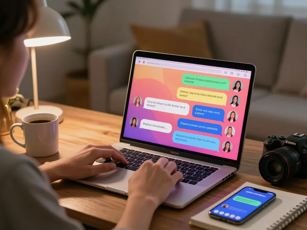 Engaging in free ai sex chat with a realistic NSFW AI companion on a cozy home laptop.