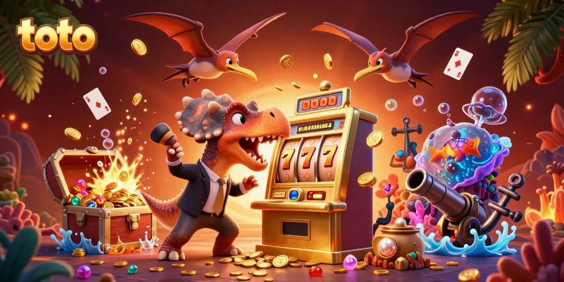 Engaging scene of a pachycephalosaurus winning jackpot coins at a slot machine at toto casino.