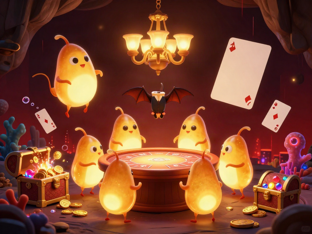 Experience the vibrant rummy prime gameplay with glowworms illuminating a unique cave casino setting.