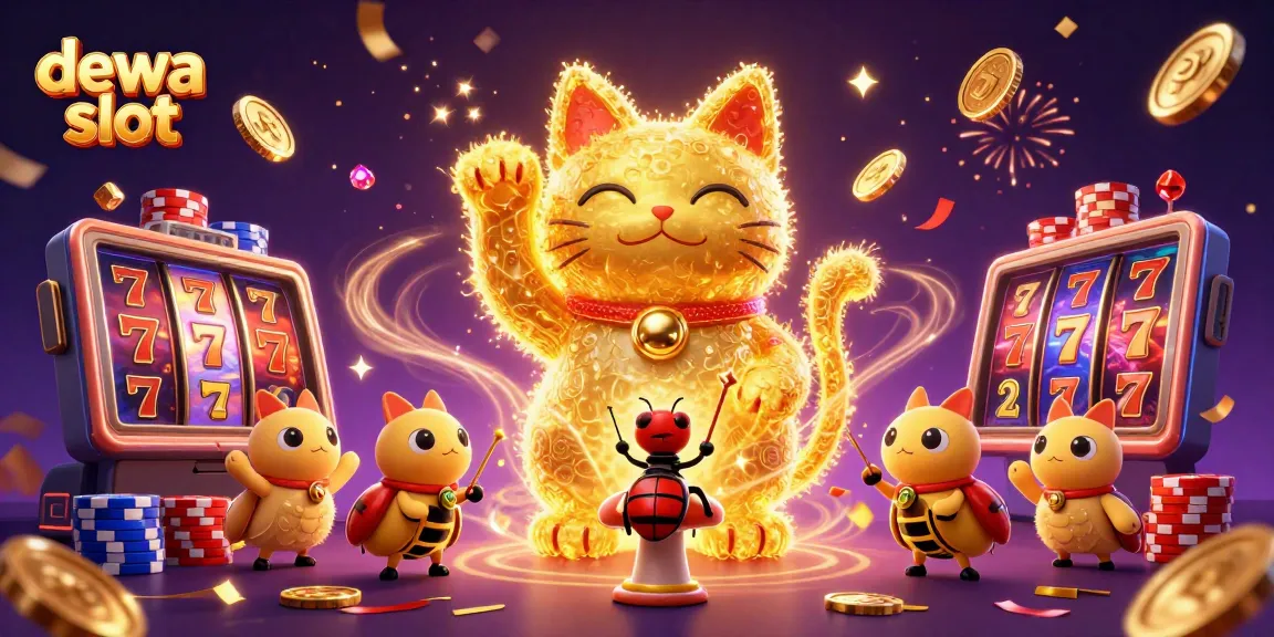 Engage with dewa slot's colorful scene featuring lucky symbols, golden coins, and dynamic energy bursts.