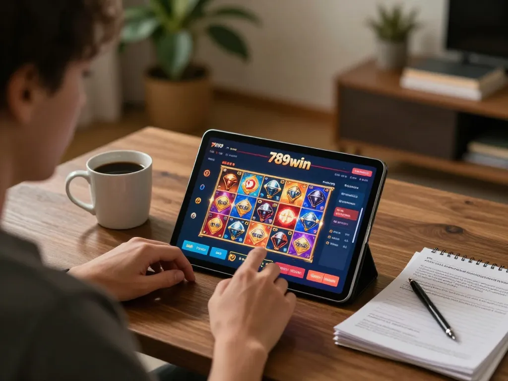 Enjoying a thrilling 789win gaming session at home with tablet and drinks in a warm setting.