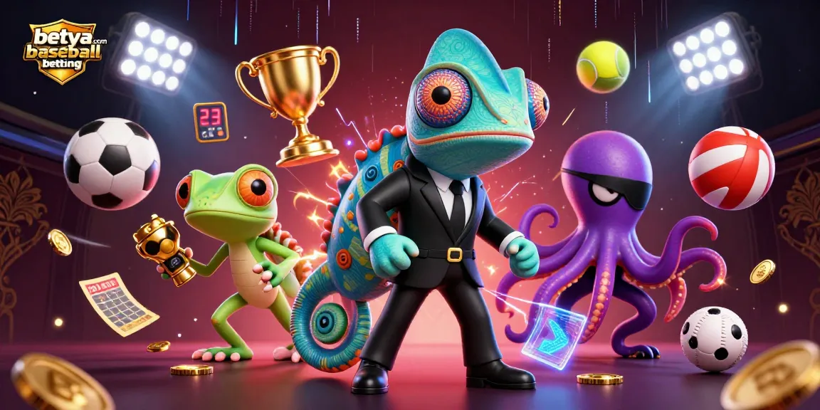 Engage with betya.com baseball betting through dynamic visuals of sports betting elements and characters.