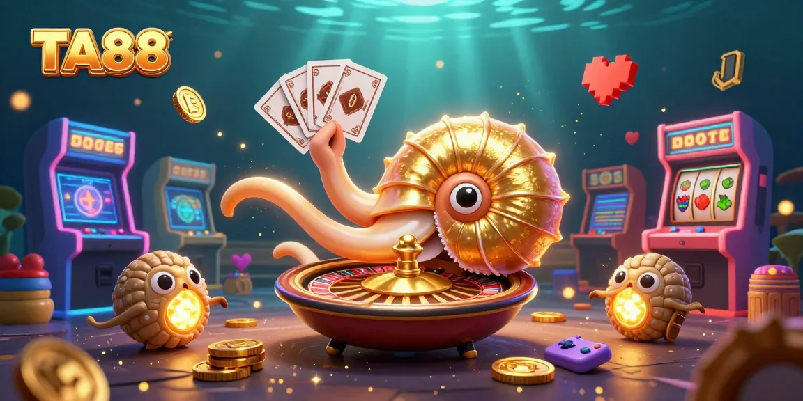 Experience the TA88 gaming adventure with a colorful casino-themed 3D illustration of dynamic casino elements and characters.