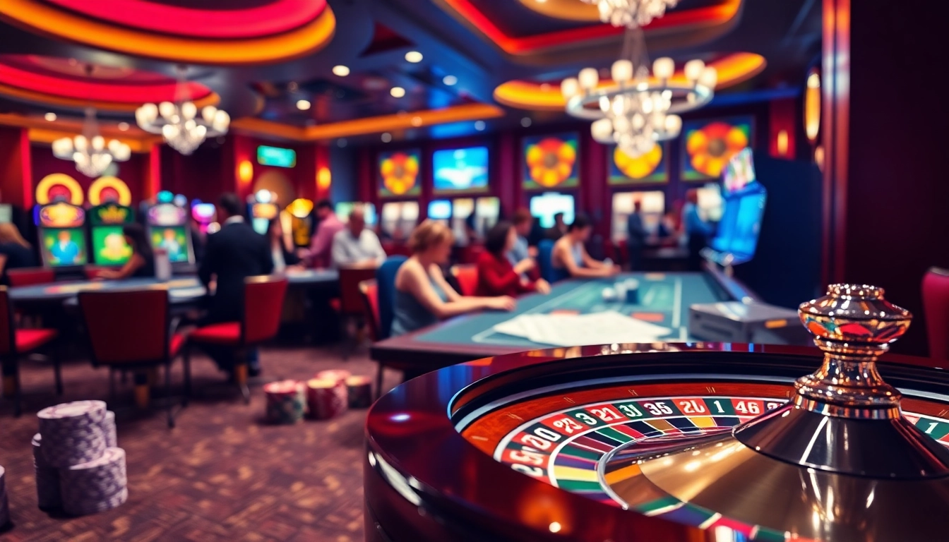 Mahongtoto dimensi kasino dengan roda roulette and chip poker berkilau, menggambarkan suasana permainan yang hidup.