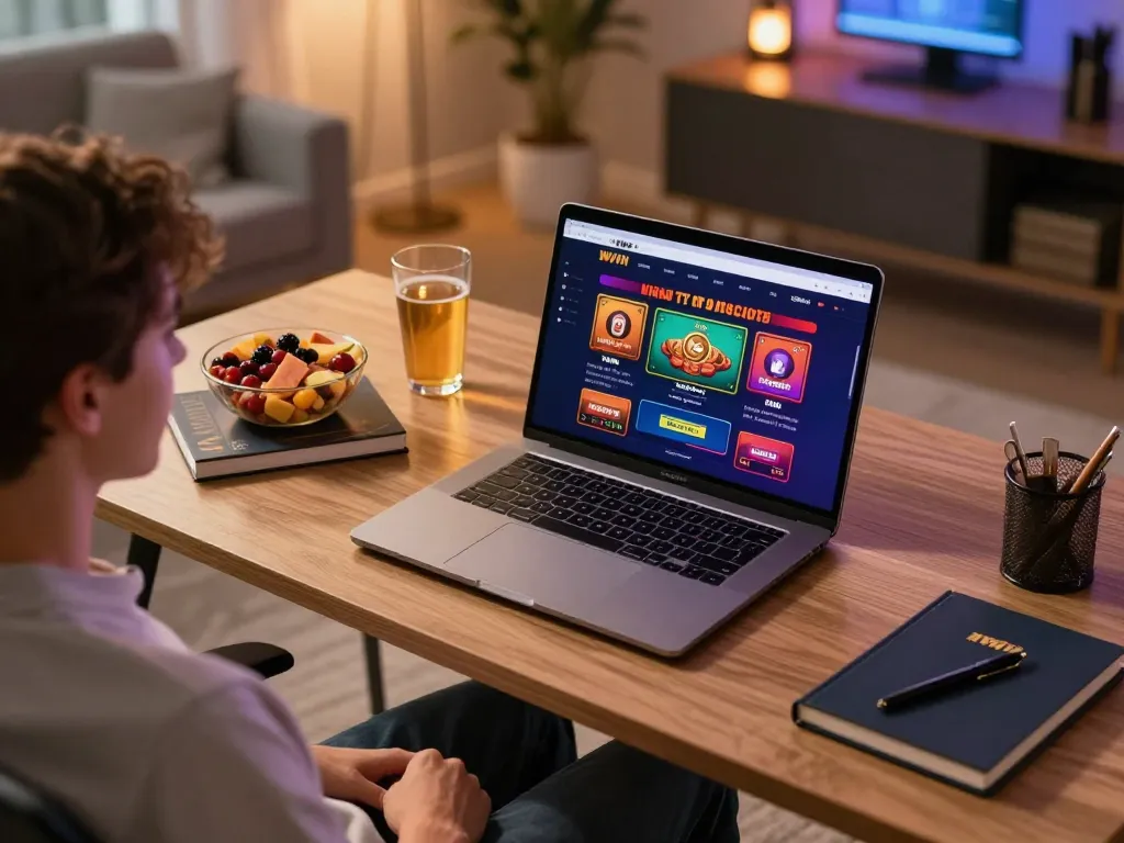 IWIN casino app displayed on laptop screen during strategic online gaming session