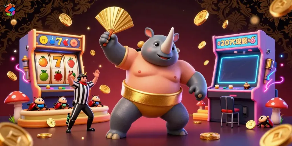 Experience excitement at Login balislot with colorful characters and casino games flying in a vibrant 3D world.