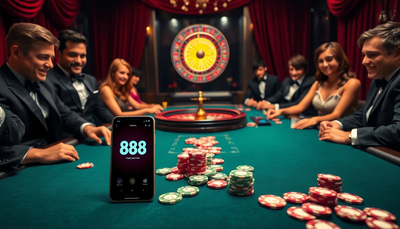 Players enjoying their game at 88i casino table with bright poker chips and a roulette wheel.