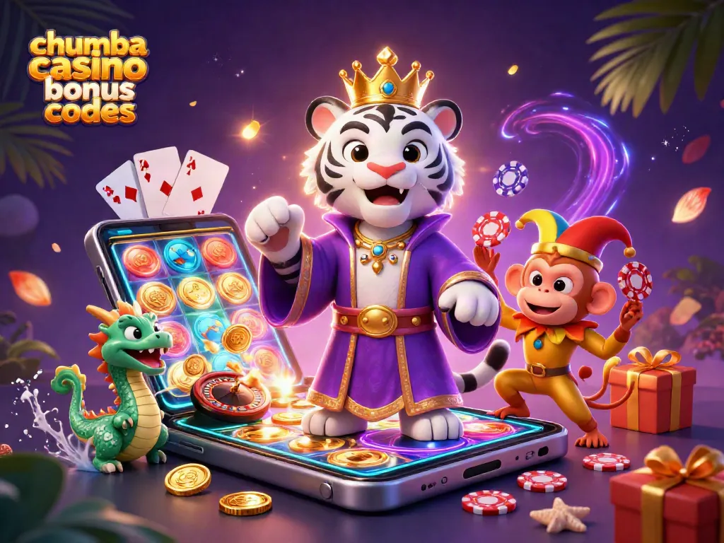 Play and win with Chumba Casino bonus codes featuring exciting game elements and colorful characters.