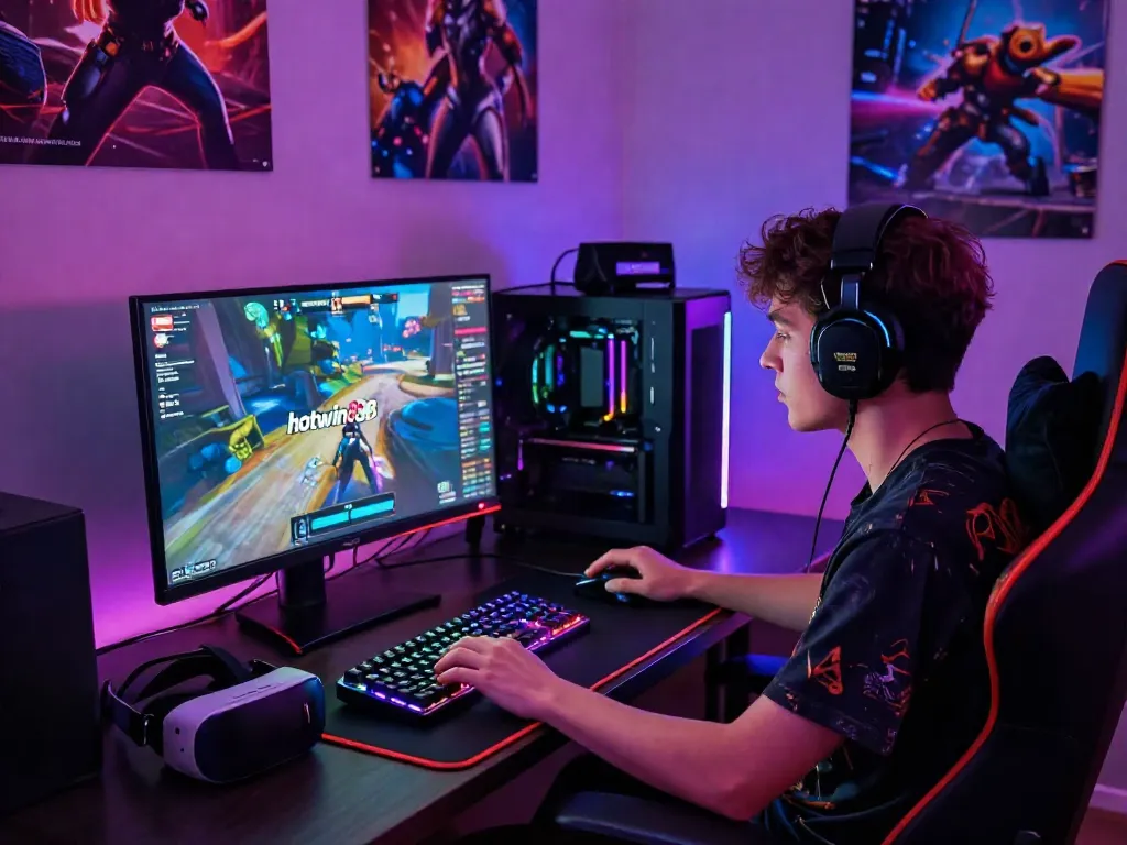 Exciting gaming setup showcasing hotwin88 gaming interface with vibrant accessories