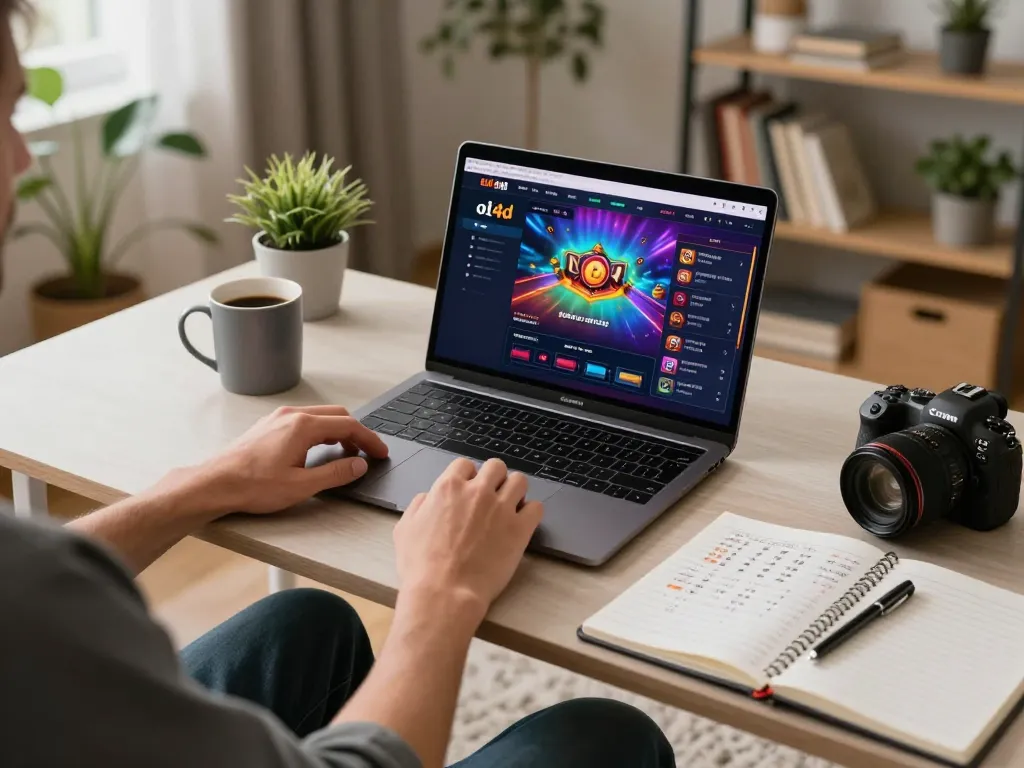 Engaging in online gameplay at oli4d casino with a laptop and strategy notes in a cozy home environment.