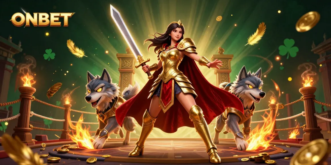 Engage in thrilling adventures with ONBET as a warrior queen in a dynamic casino realm.