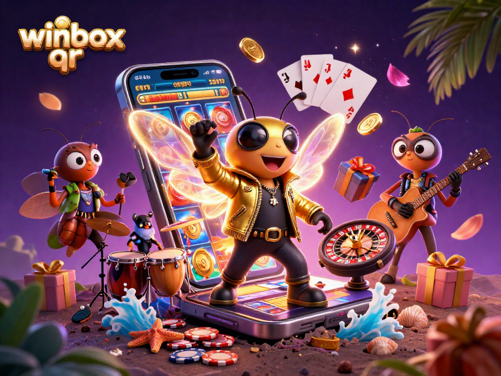 Experience thrilling winbox qr action with a vibrant 3D casino scene featuring lively characters and games.