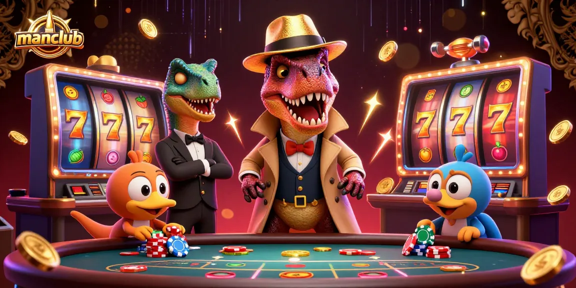 manclub velociraptor cleverly counts cards at a blackjack table as fun gaming elements surround the action.