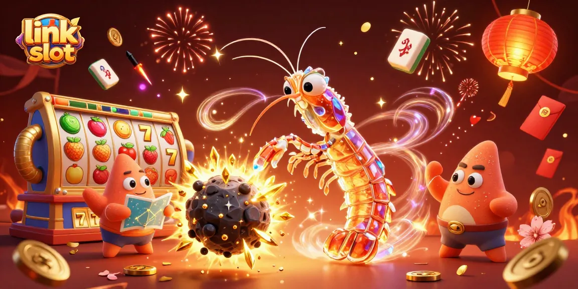 Temukan link slot dalam ilustrasi kasino yang dinamis dengan samurai udang mantis dan keberuntungan emas.