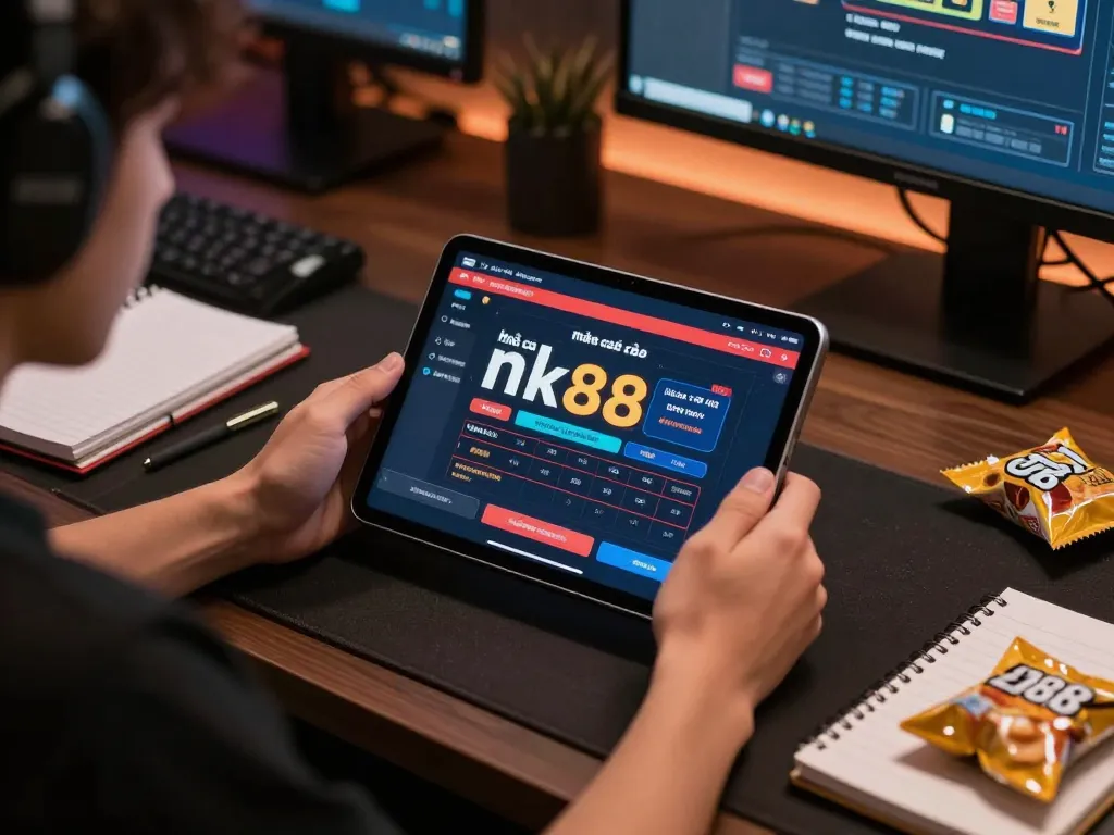 Person playing at nhà cái nk88 online casino, highlighting engagement in strategic betting.