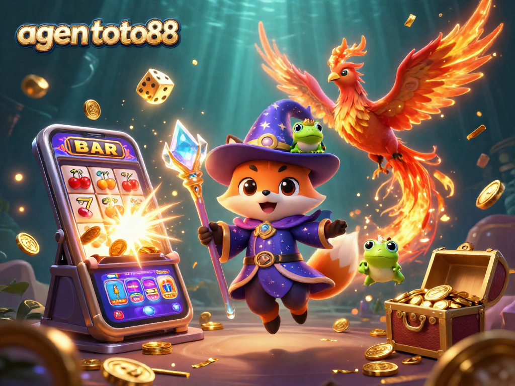 Experience big wins and excitement at agen toto88 with this vibrant casino scene filled with magical characters and jackpot symbols.