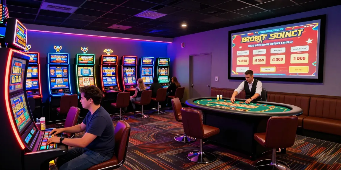 Exciting players enjoying various games at credit card casinos in a lively gaming room.