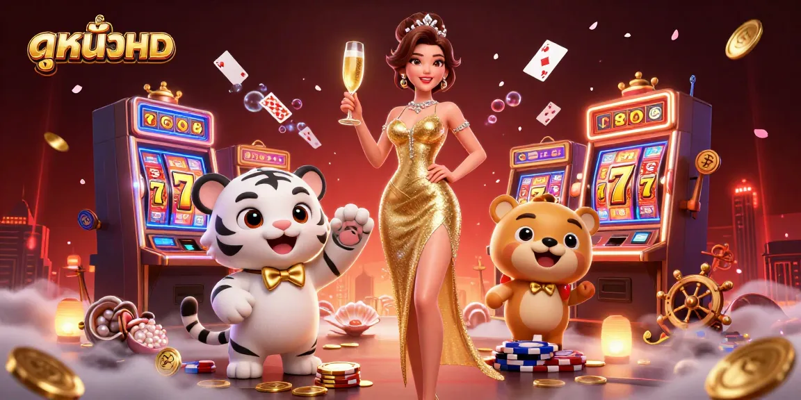 Experience thrilling gambling at ดูหนังHD with a glamorous character and lucky tiger in a rich casino scene.