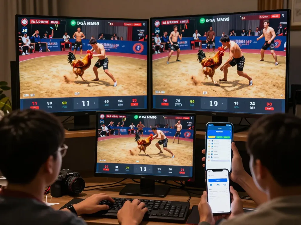 Engaged bettors enjoying Đá Gà MM99 live matches online, showcasing excitement and strategic gameplay.