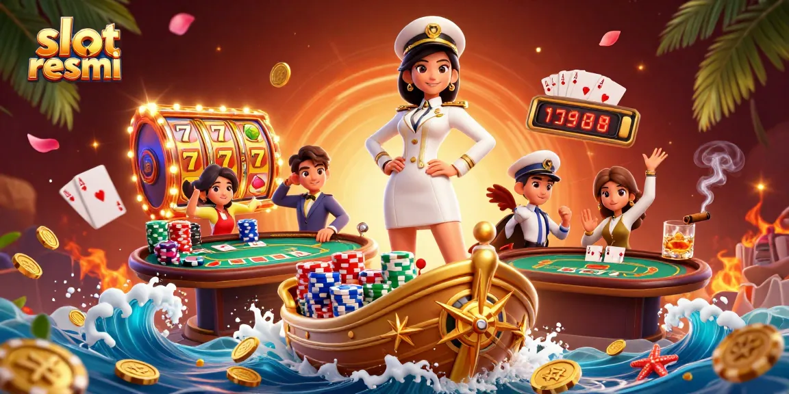 Experience thrilling gaming at slot resmi, featuring dynamic slot reels and vibrant poker elements.
