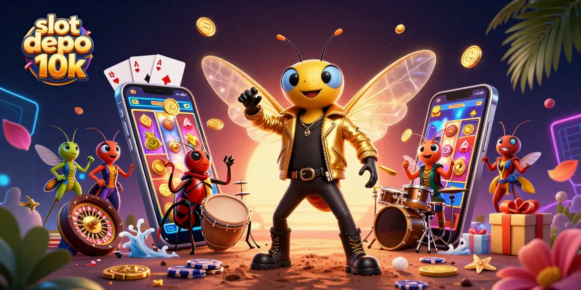 Play exciting slot depo 10k games with a vibrant illustration showcasing colorful slot game action!