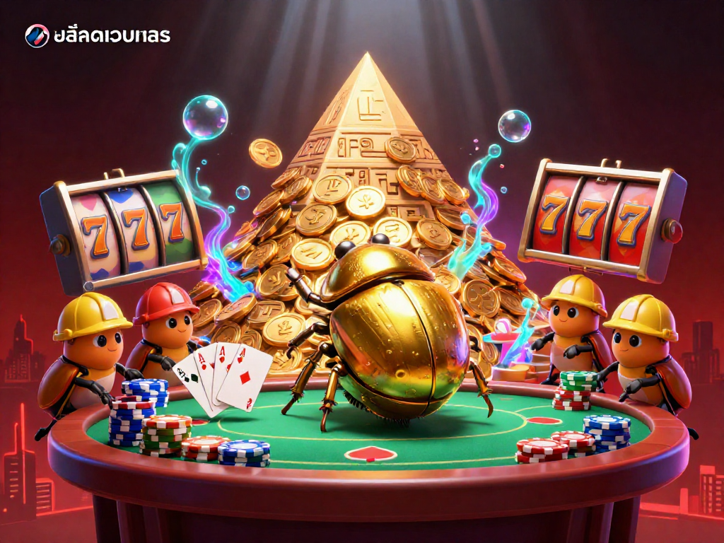 Engage with สล็อตเว็บตรง through this vibrant 3D digital illustration, showcasing dynamic gameplay elements.