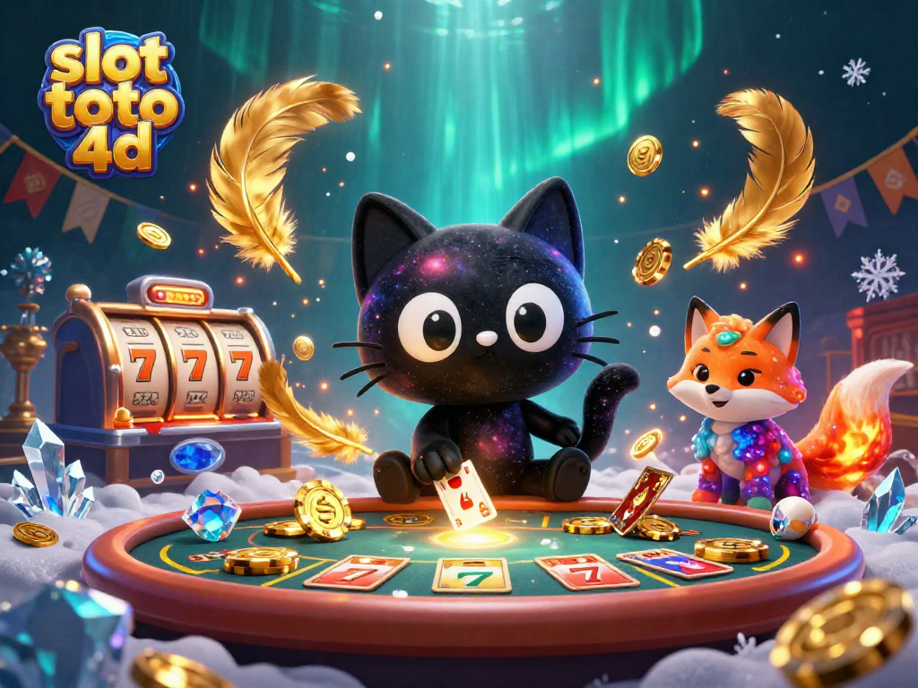 Experience captivating slot toto 4d gameplay as a black hole cat draws in golden chips at a cosmic casino.