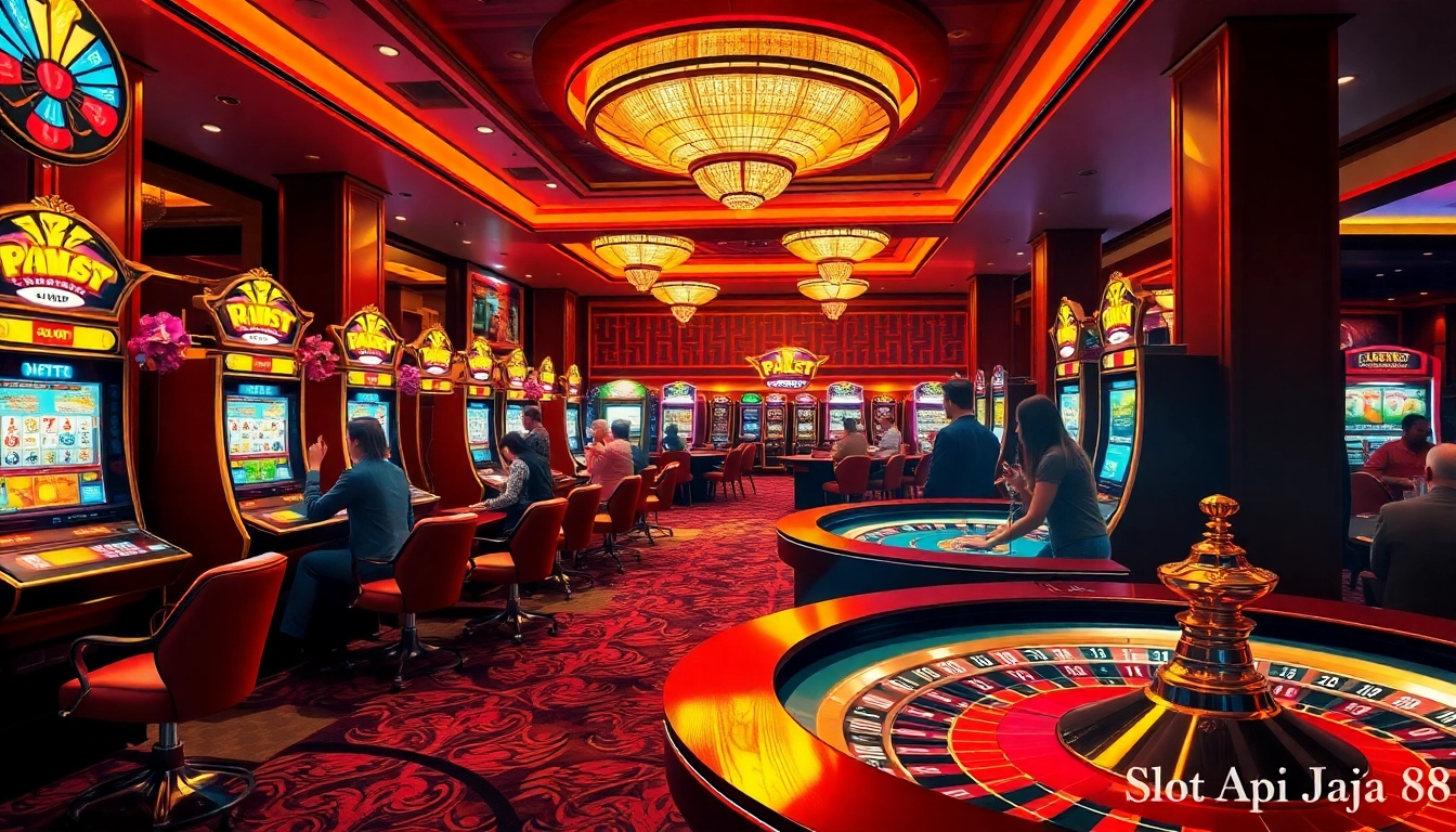 Players enjoying thrilling moments at slot api raja 88 in a luxurious casino setting.