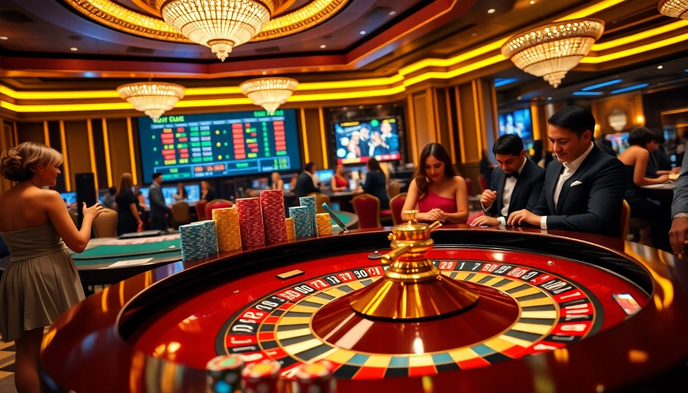 Betting on tỷ lệ bóng đá anh at a luxurious casino with colorful chips and an elegant atmosphere.