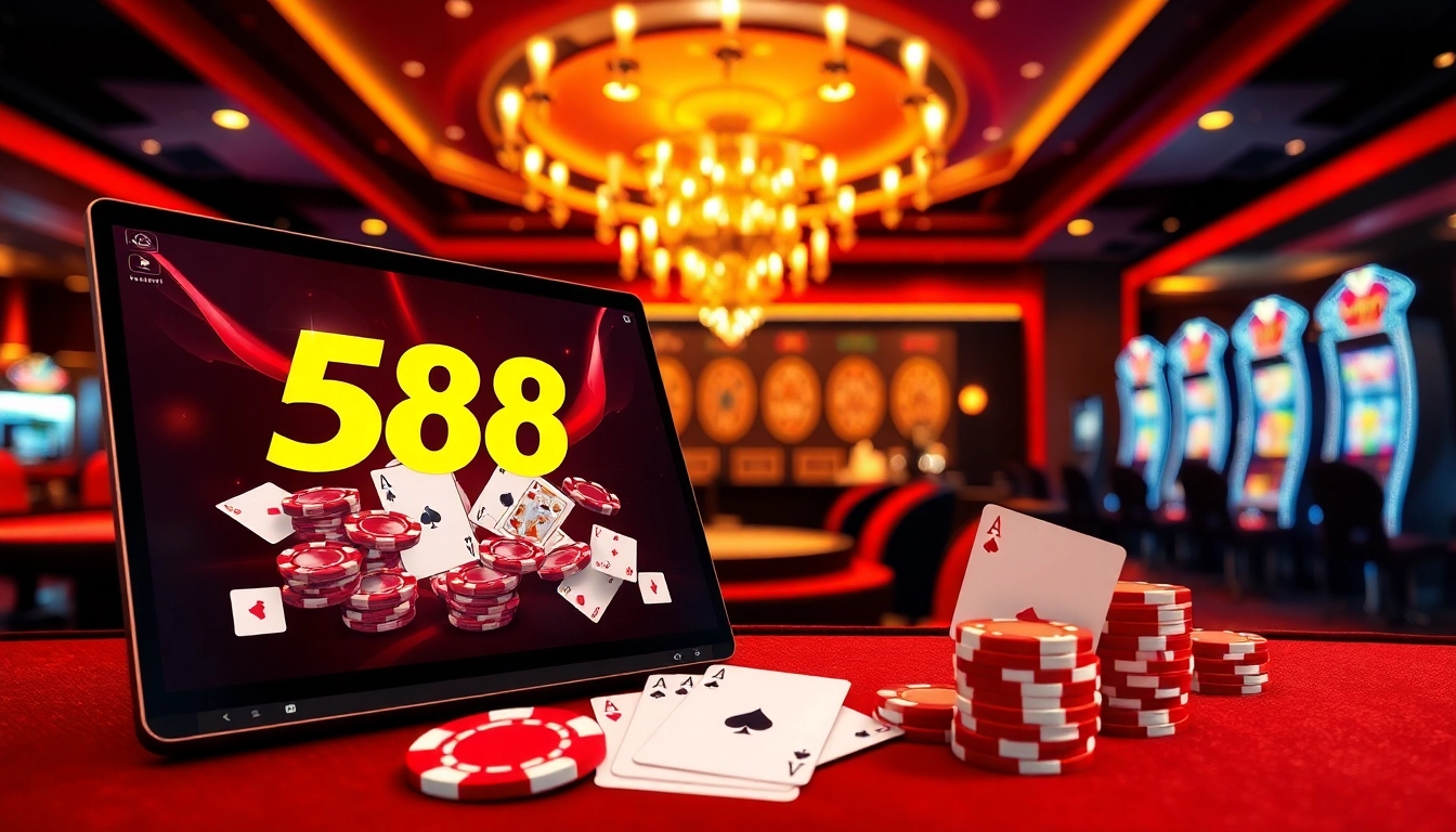 Experience the excitement of online gambling with 58win com featured in a luxurious casino setting.