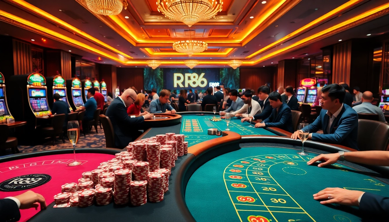 Experience the excitement of RR88 with vibrant casino tables, poker chips, and high-stakes gaming action.